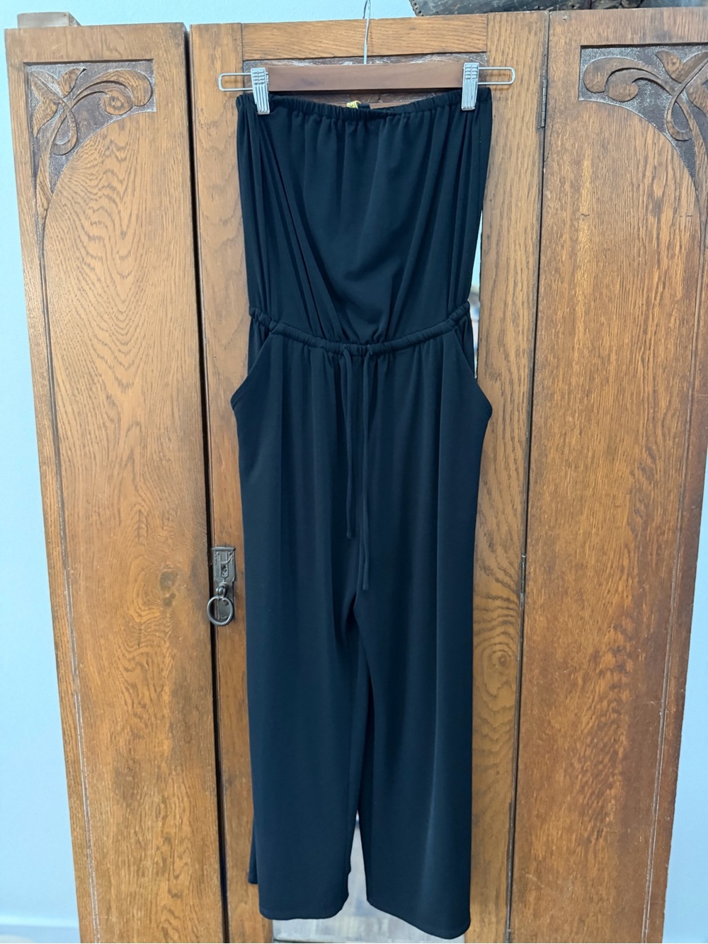 Express Black Strapless Wide-Leg Jumpsuit with Drawstring Waist